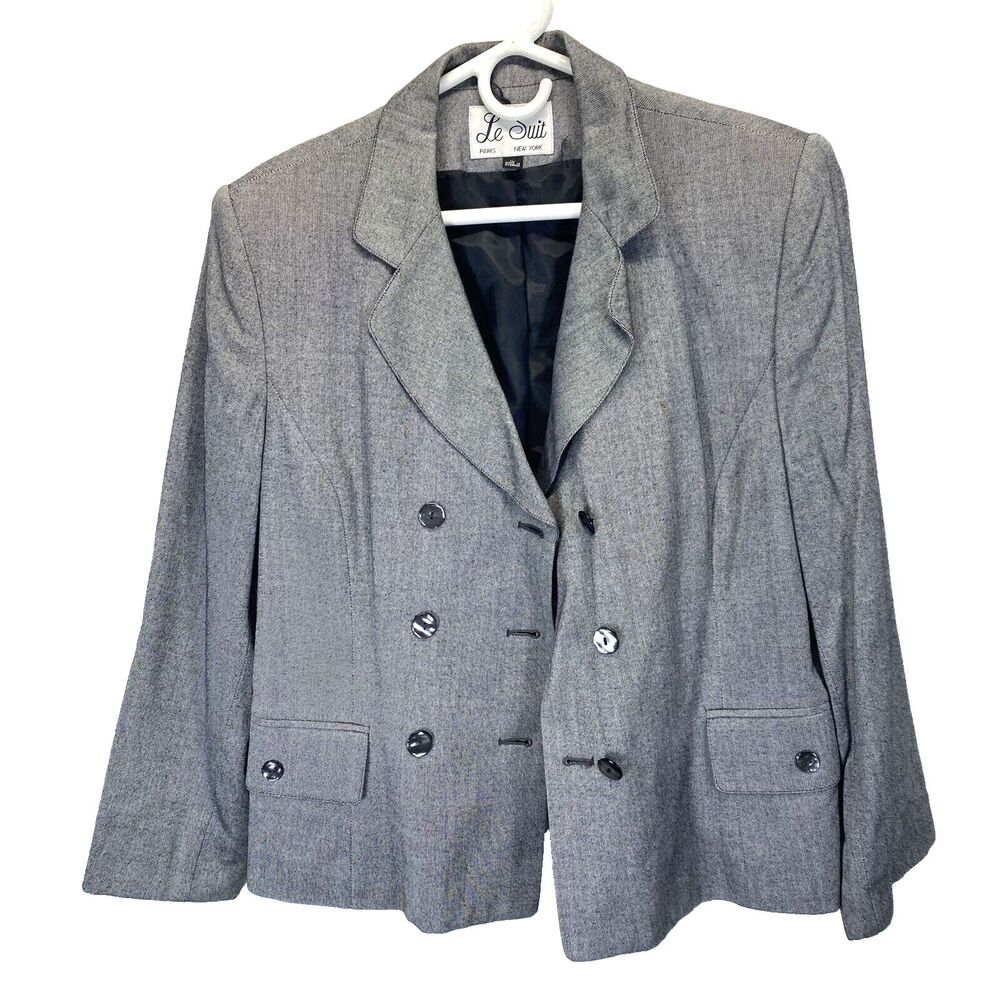 Le Suit Womens Gray Jacket Blazer Sz 12 Double Breast Long Sleeves Career Office